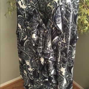 Navy paisley detail sleeveless blouse